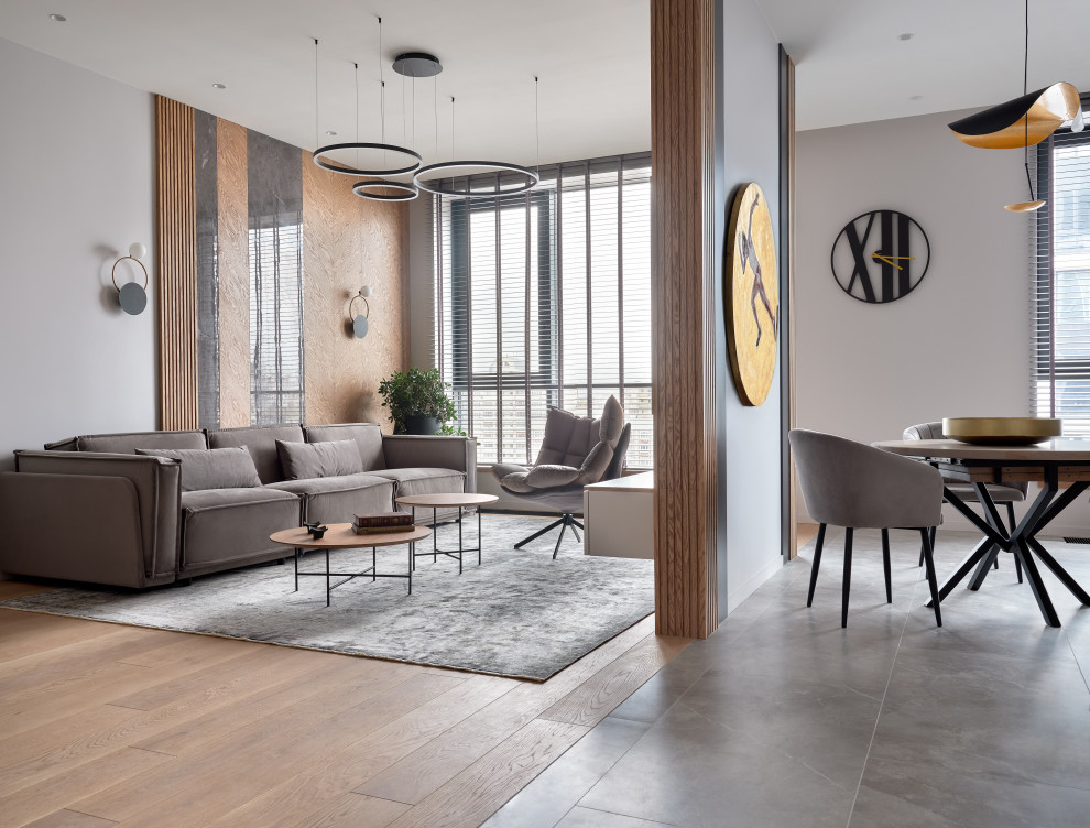 Монохром с деревянными акцентами.Дизайн Анастасия Волчкова.Публикация Elle Decor