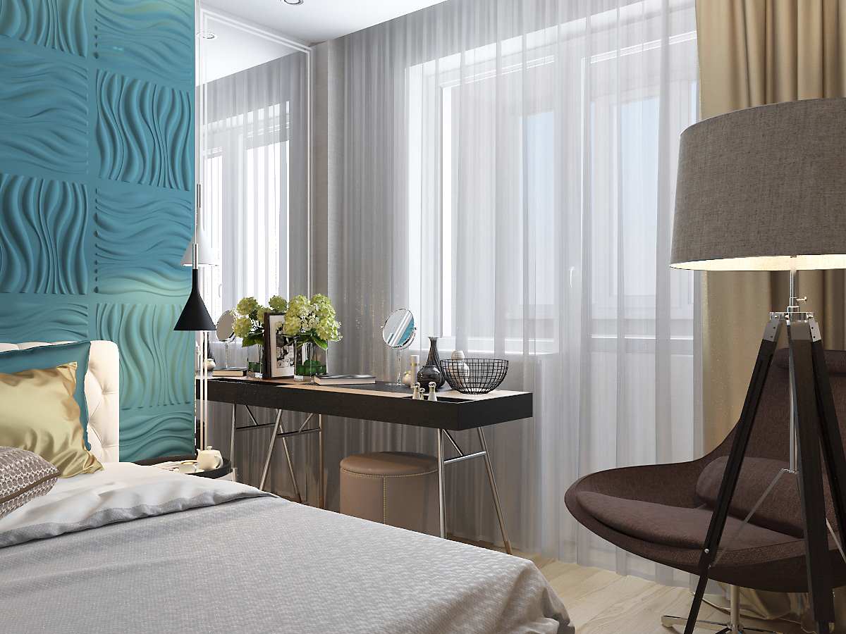 Спальня с бирюзовыми акцентами