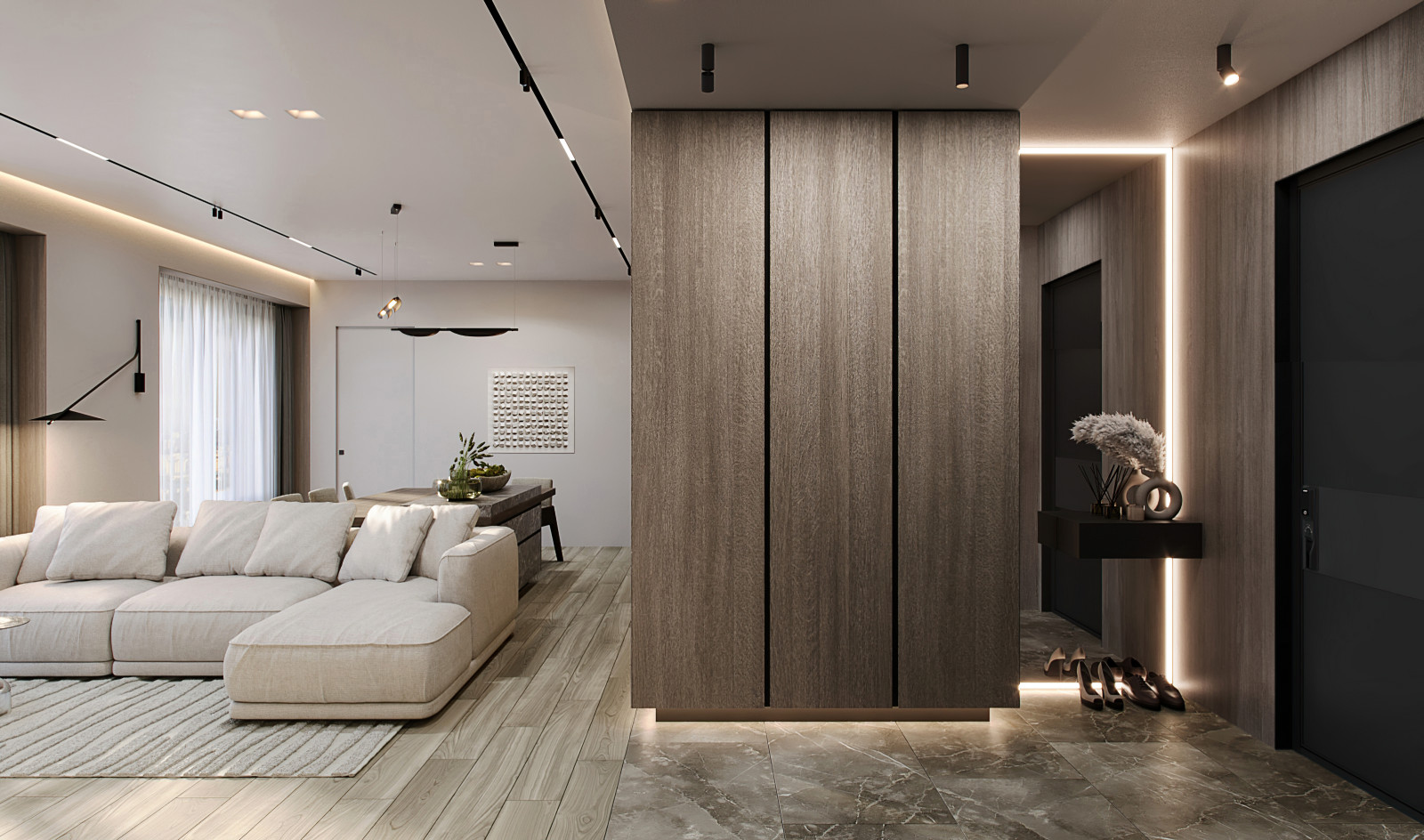 Холл и кухня-гостиная