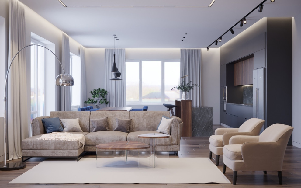 Гостиная. Дизайн-проект коттеджа в Московской области