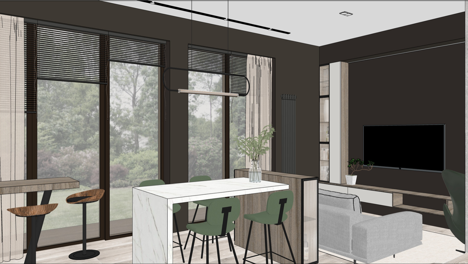 3д визуализация - кухня-гостиная