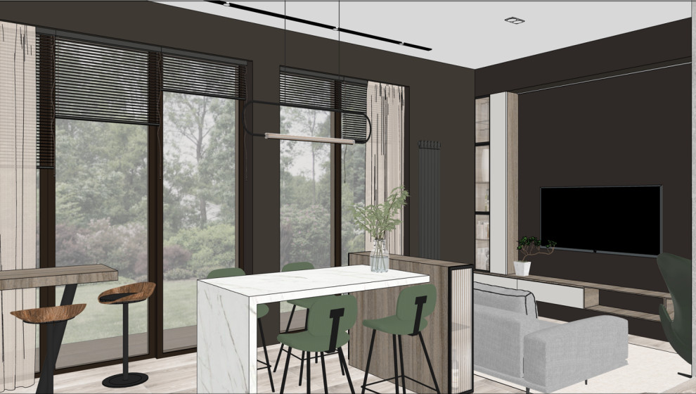 3д визуализация - кухня-гостиная