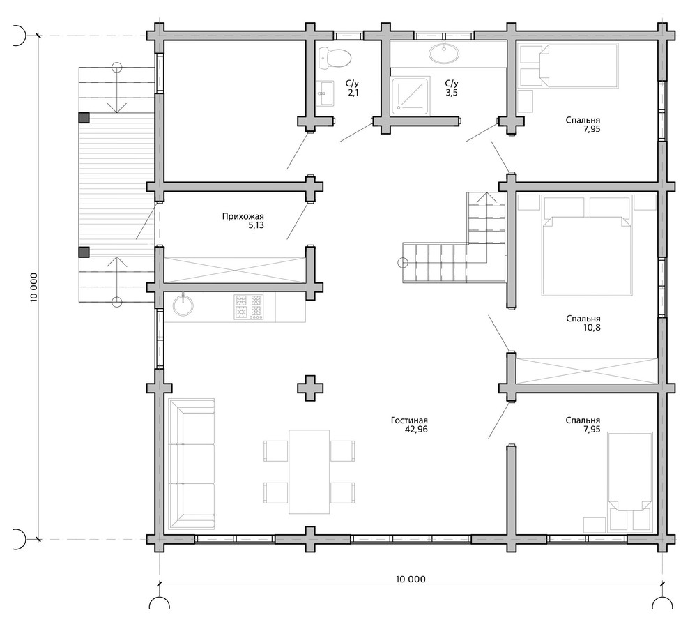 Дом из профилированного бруса 180х142.