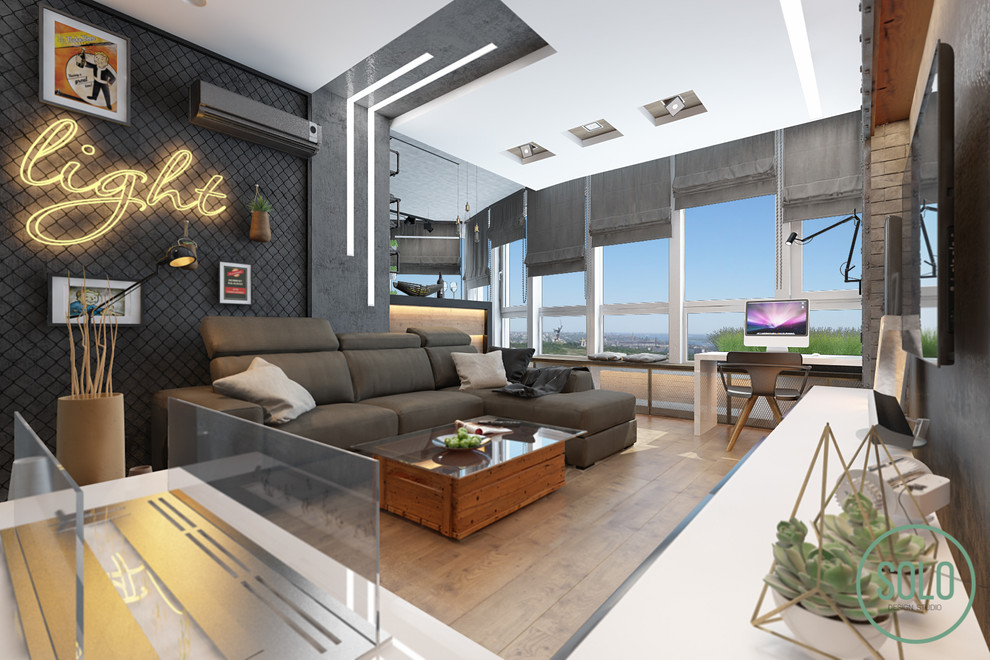 Modern Interior with loft elements for young couple