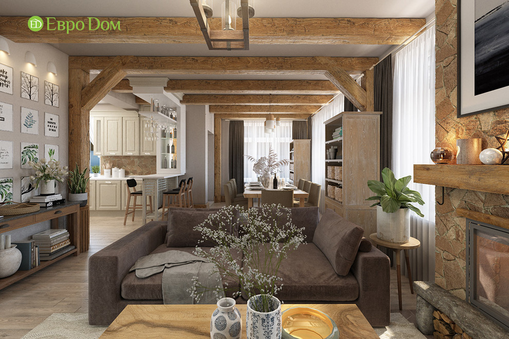 Дизайн интерьера двухкомнатного дома 73 кв. м в стиле шале