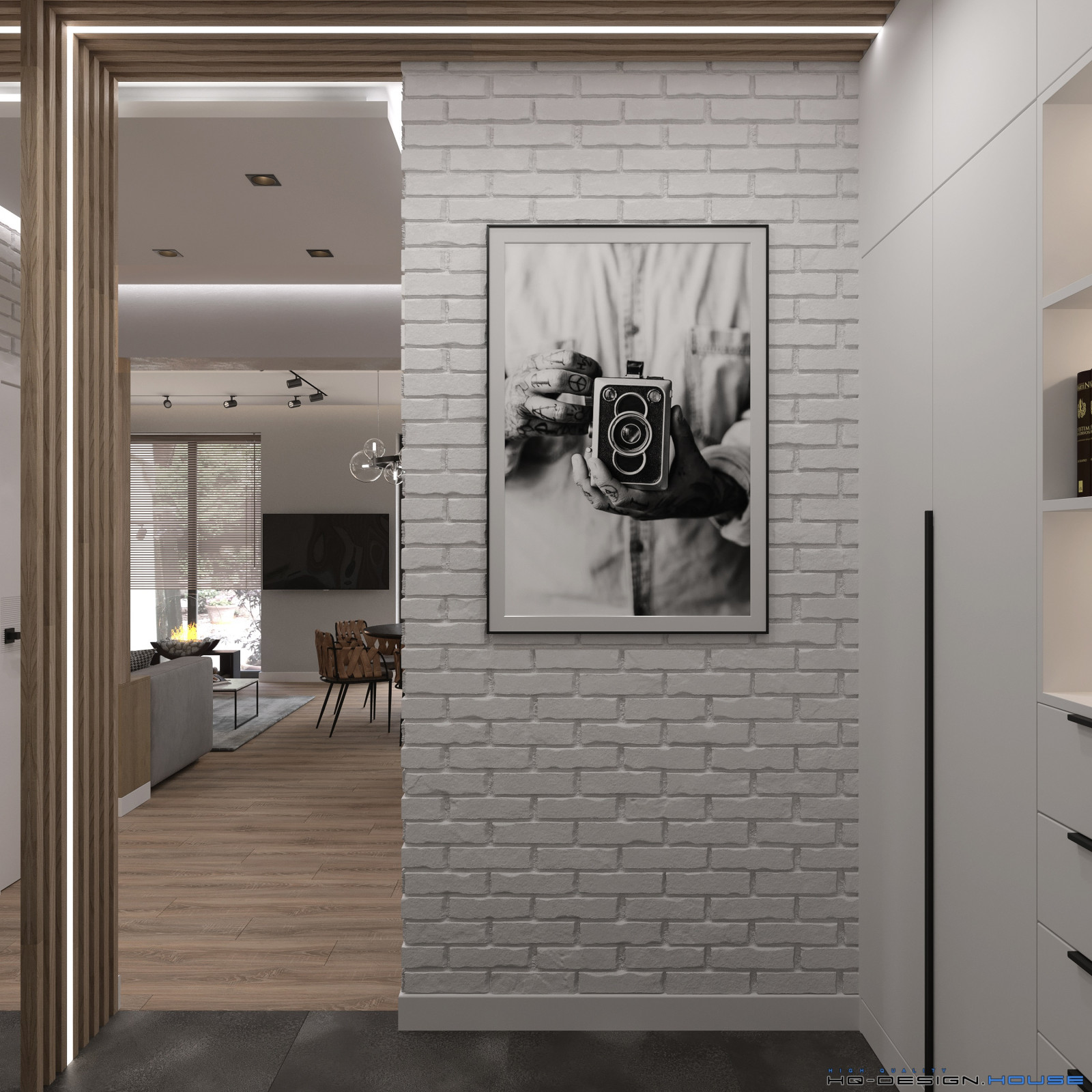 Кухня-гостиная в частном доме в современном стиле с элементами Лофт