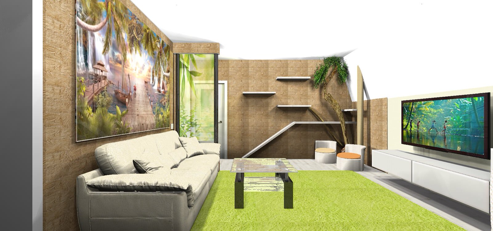 Коттедж. Холл с выходом на лестницу.