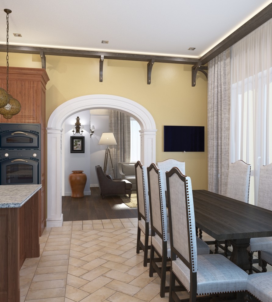 Гостиная и кухня в Колониальном стиле