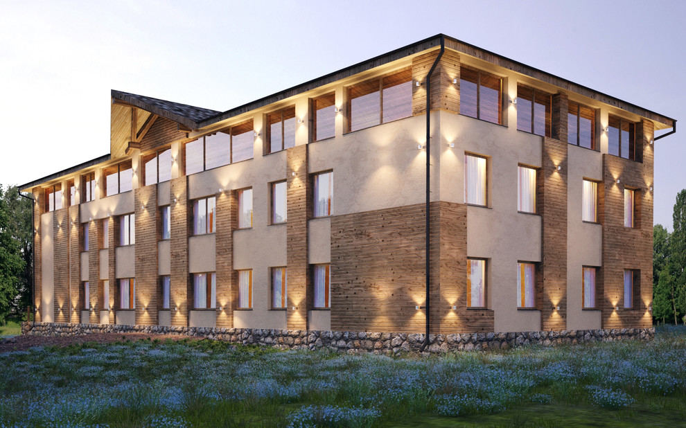 Задний фасад гостиницы в Мурманской Области.