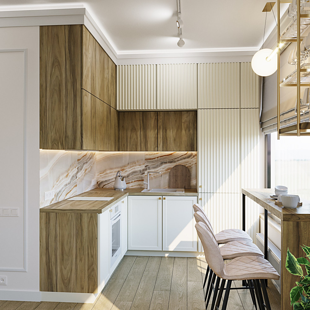 Визуализация кухни-гостиной с барным столом