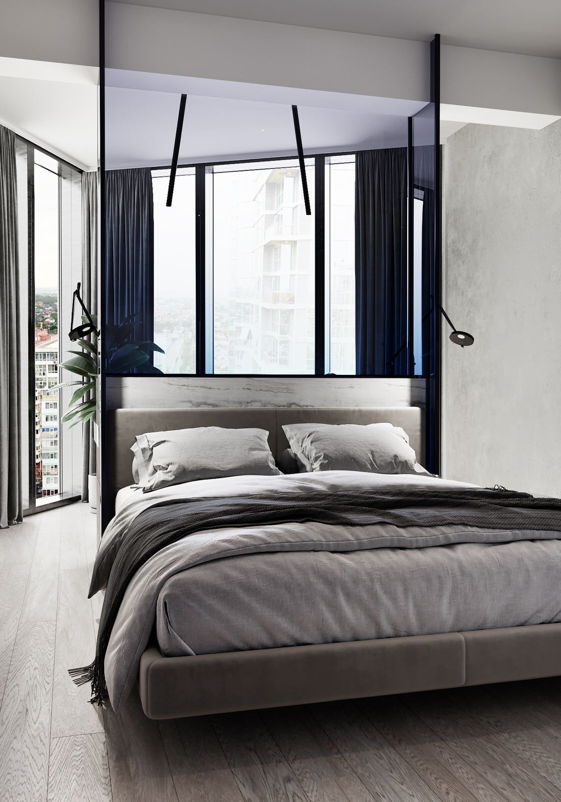 Спальня в современном стиле и темных тонах