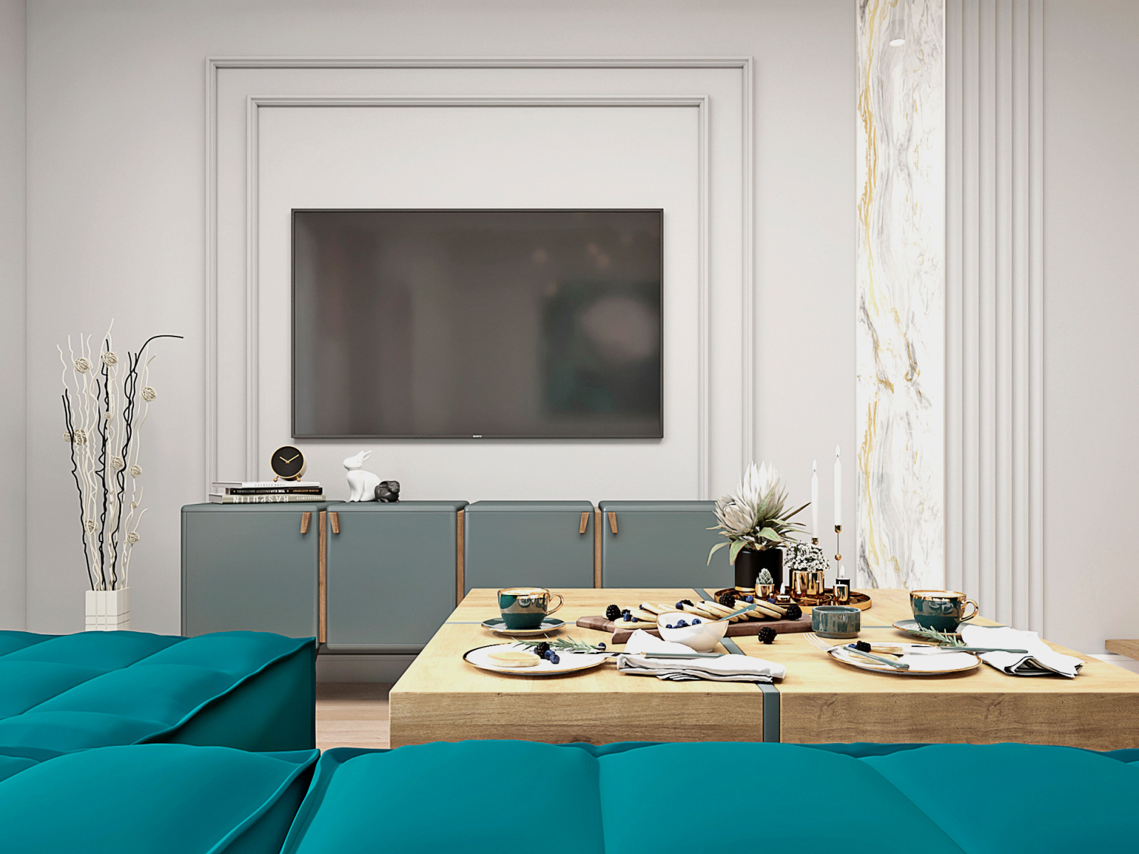 Кухня - гостиная с воздушной лестницей