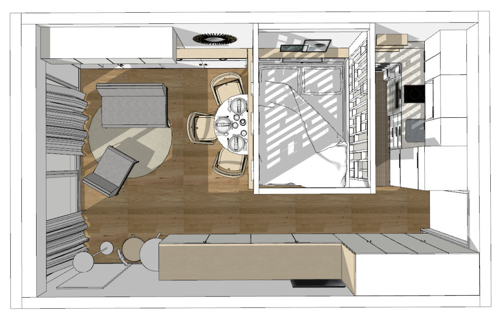 До и после: Студия 30 кв.м со спрятанным столом в Париже