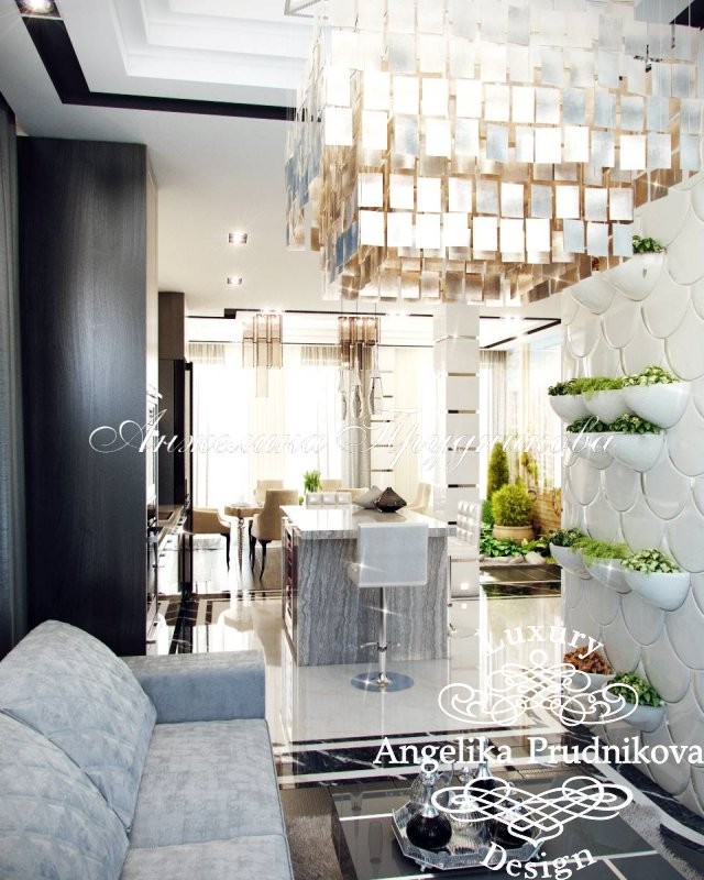 Гостиная в многоуровневой квартире в стиле минимализм