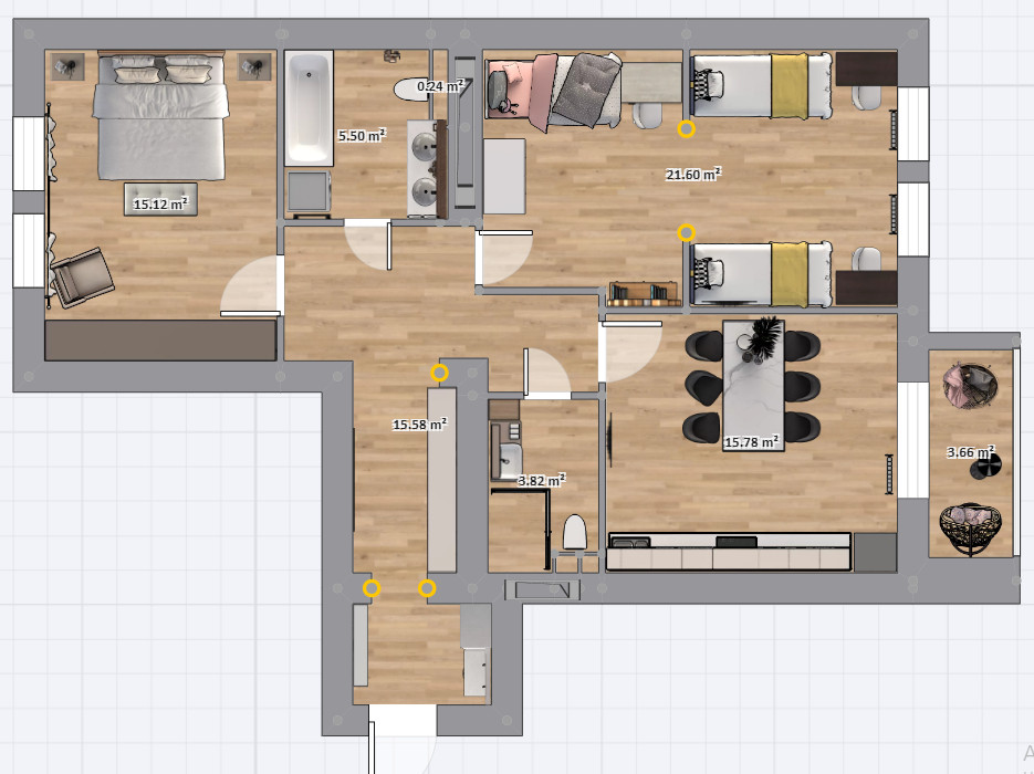 Проект 2-х комнатная квартира 81 м2 для семьи с тремя детьми. Стиль современный
