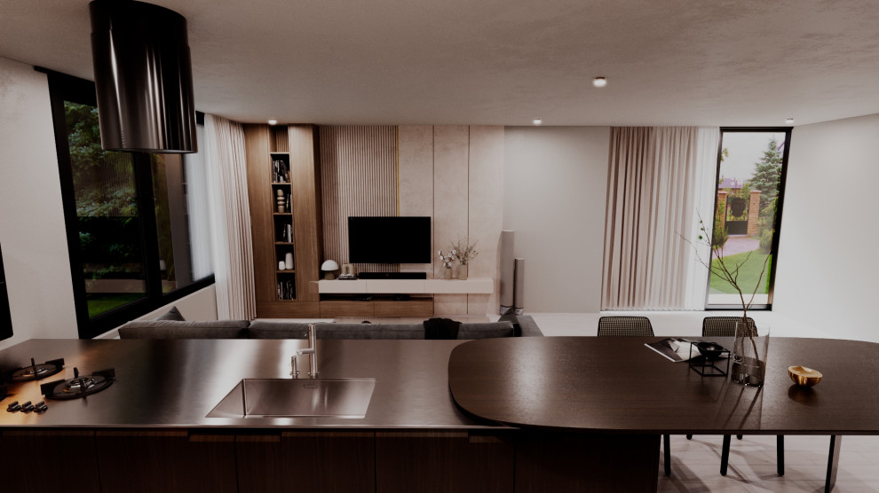 Combined living room and kitchen