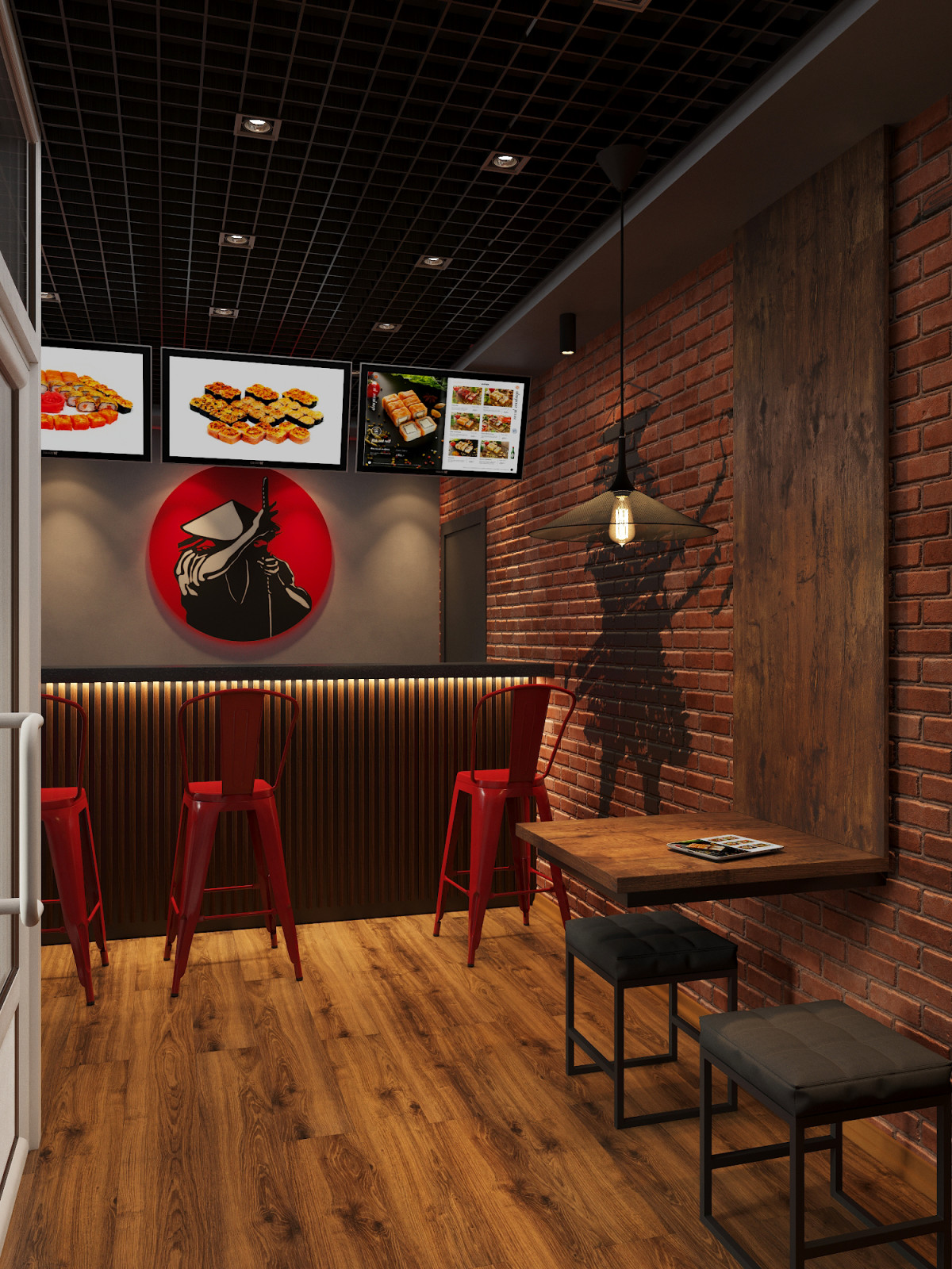 Интерьер ресторана и быстрой доставки суши и пиццы в городе Кострома