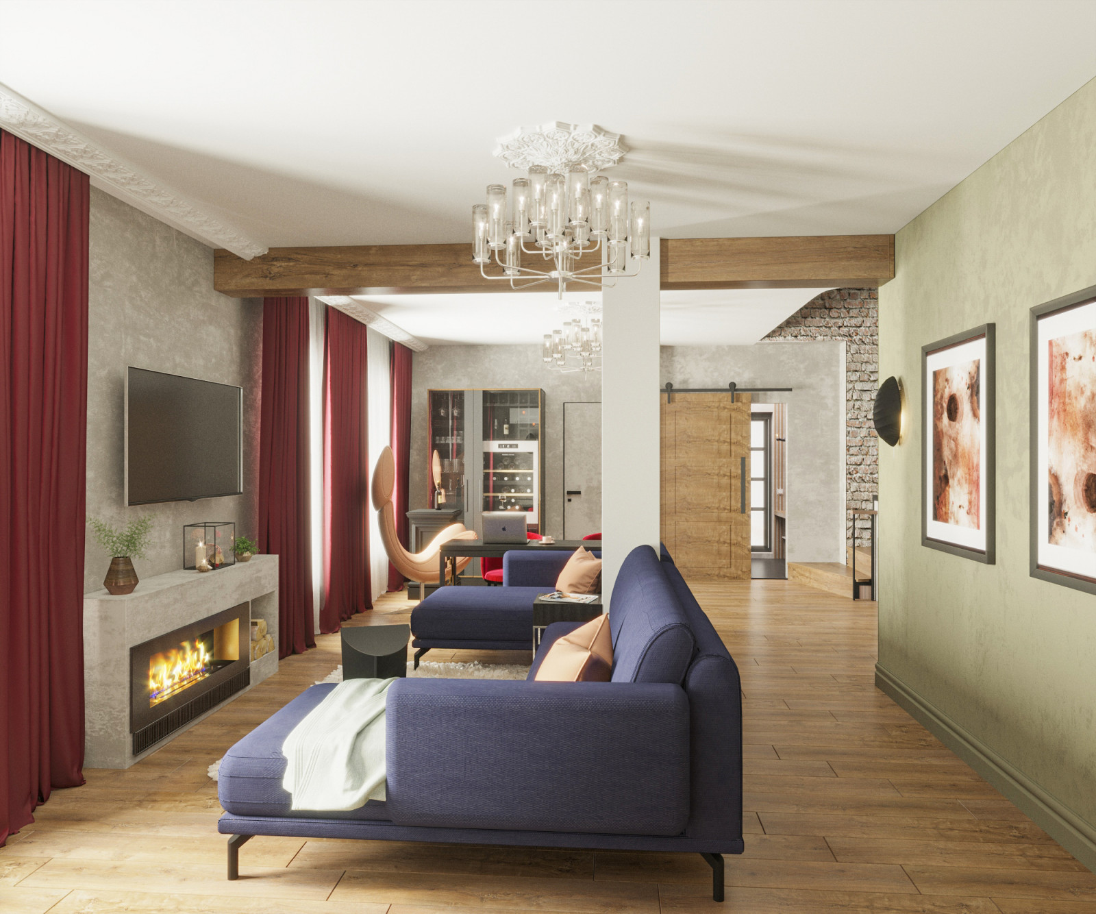 Прихожая и Гостиная в загородном доме