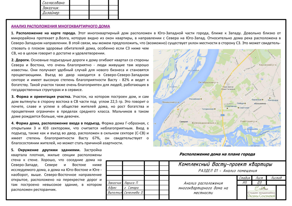 Комплексный Васту-проект квартиры в г.Самара