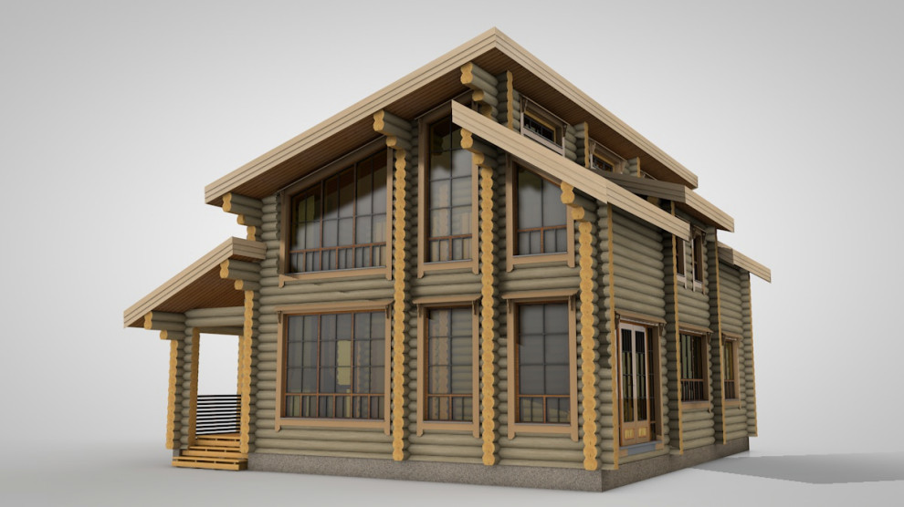 Дача модерн из оцилиндрованного бревна 141 м.кв.