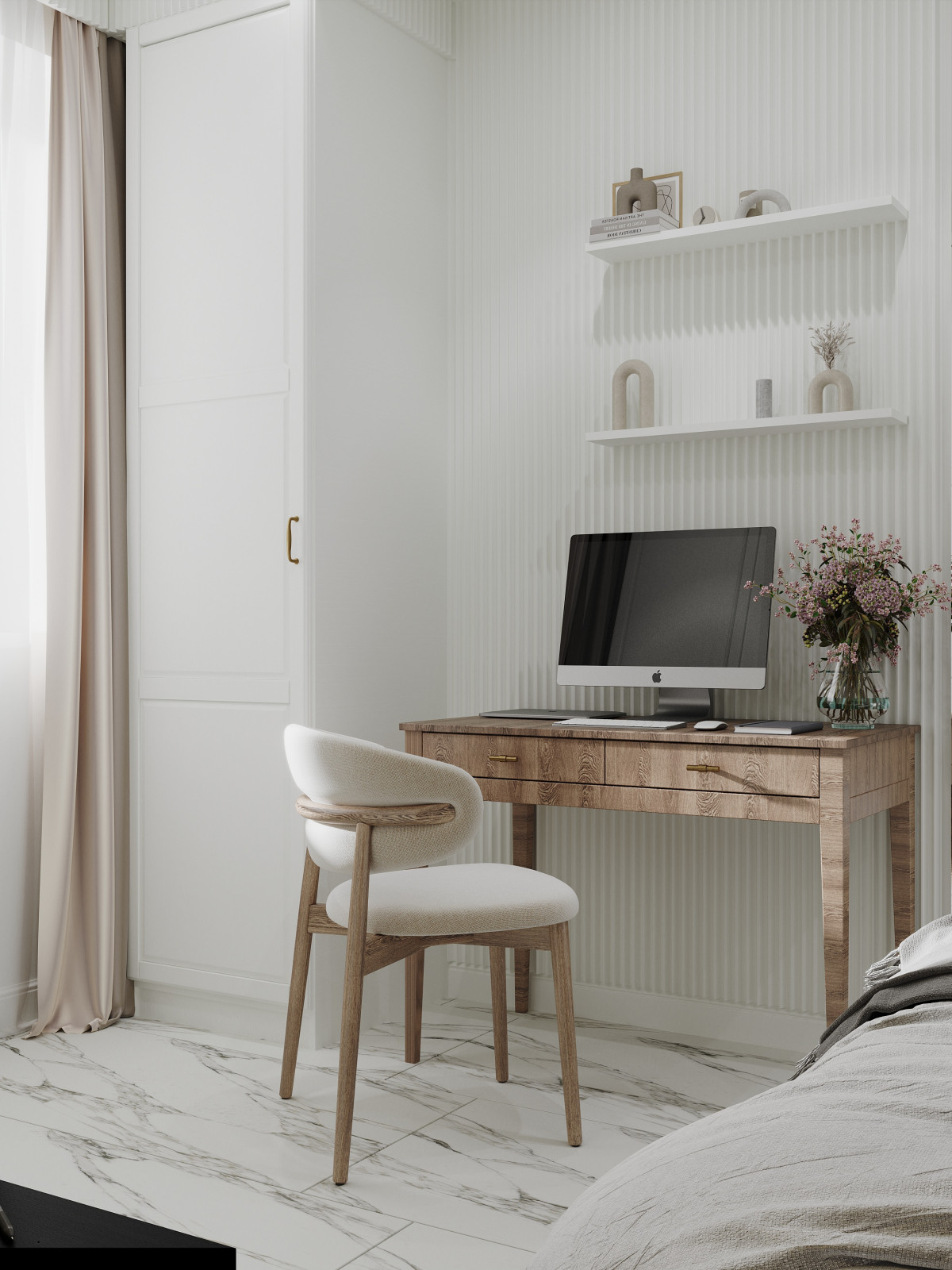 Спальня в однокомнатной квартире в ЖК "FoRest"