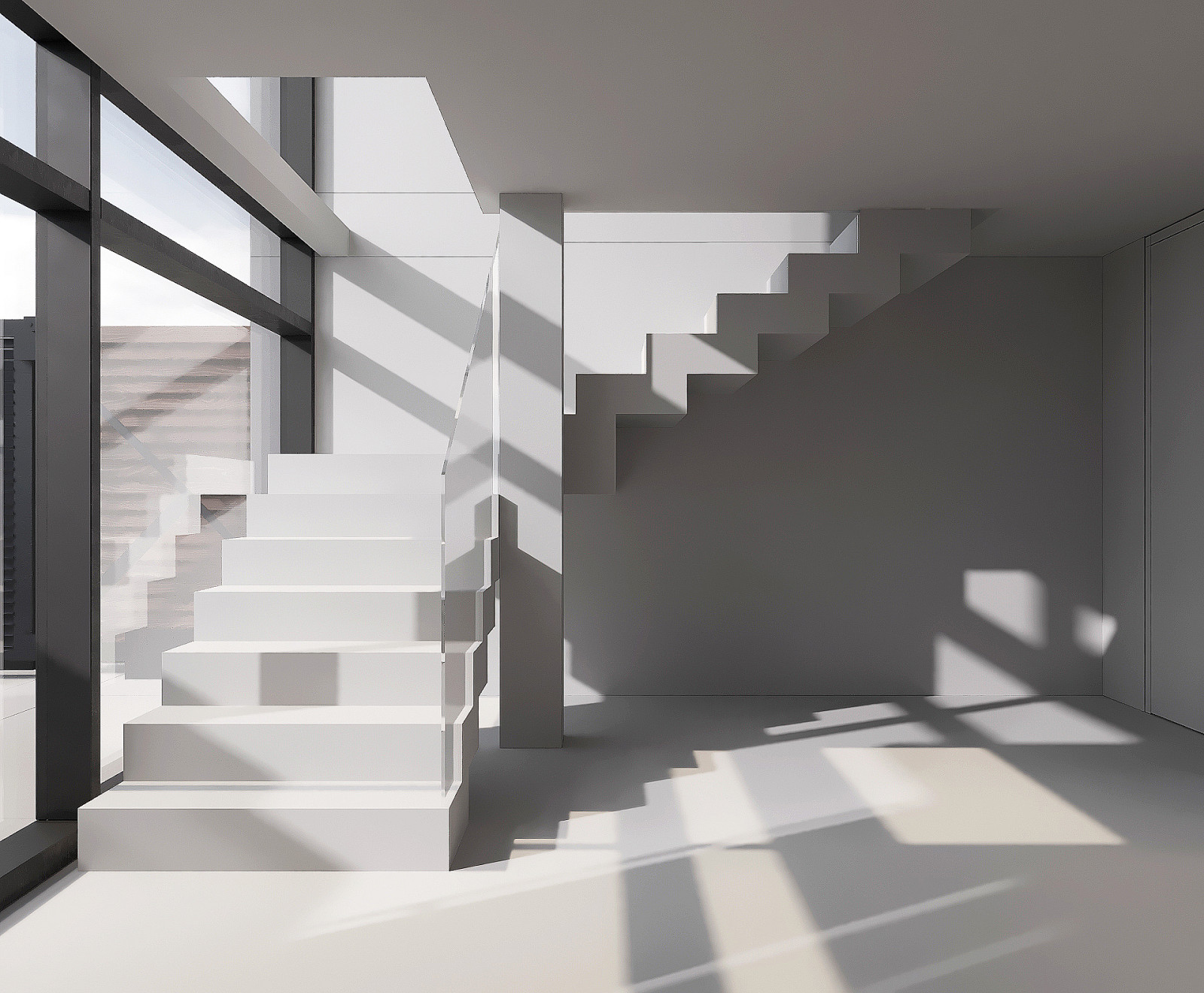 Визуализация лестницы на второй этаж  в пристройке дома