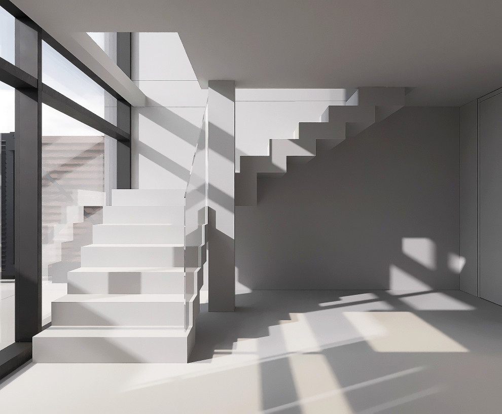 Визуализация лестницы на второй этаж  в пристройке дома