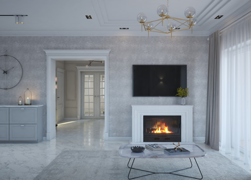 Гостиная  в загородном доме в американском стиле