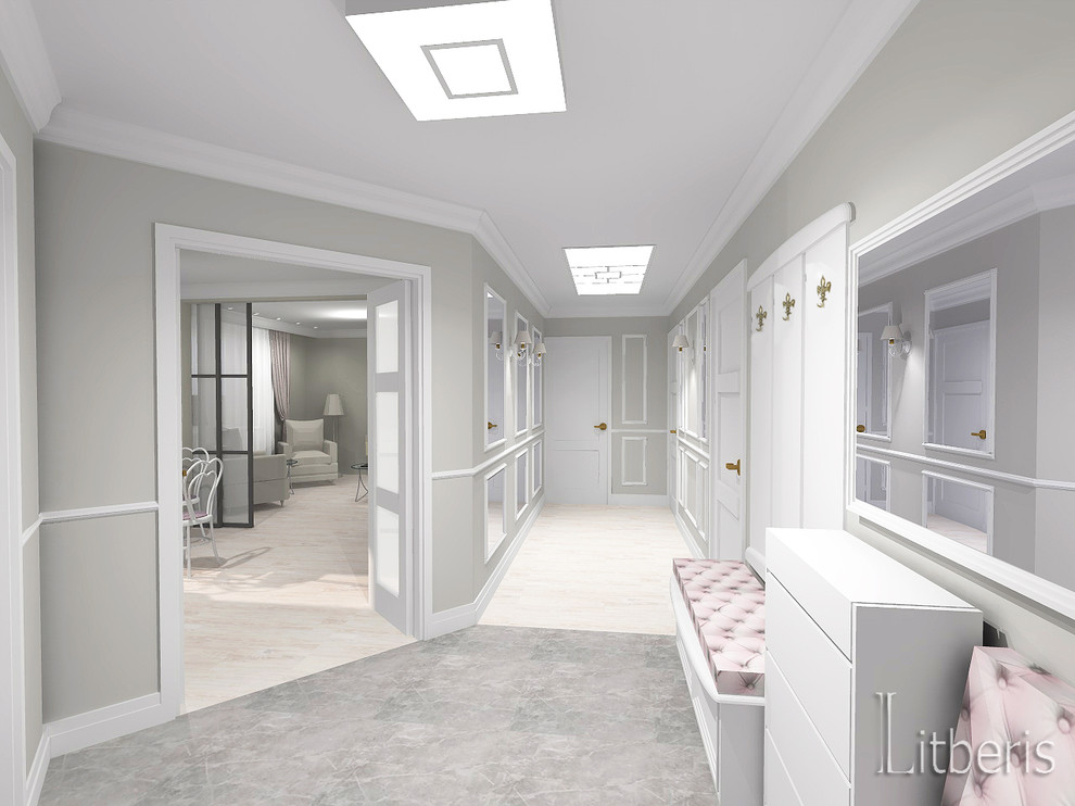 Современный светлый интерьер квартиры с элементами классики