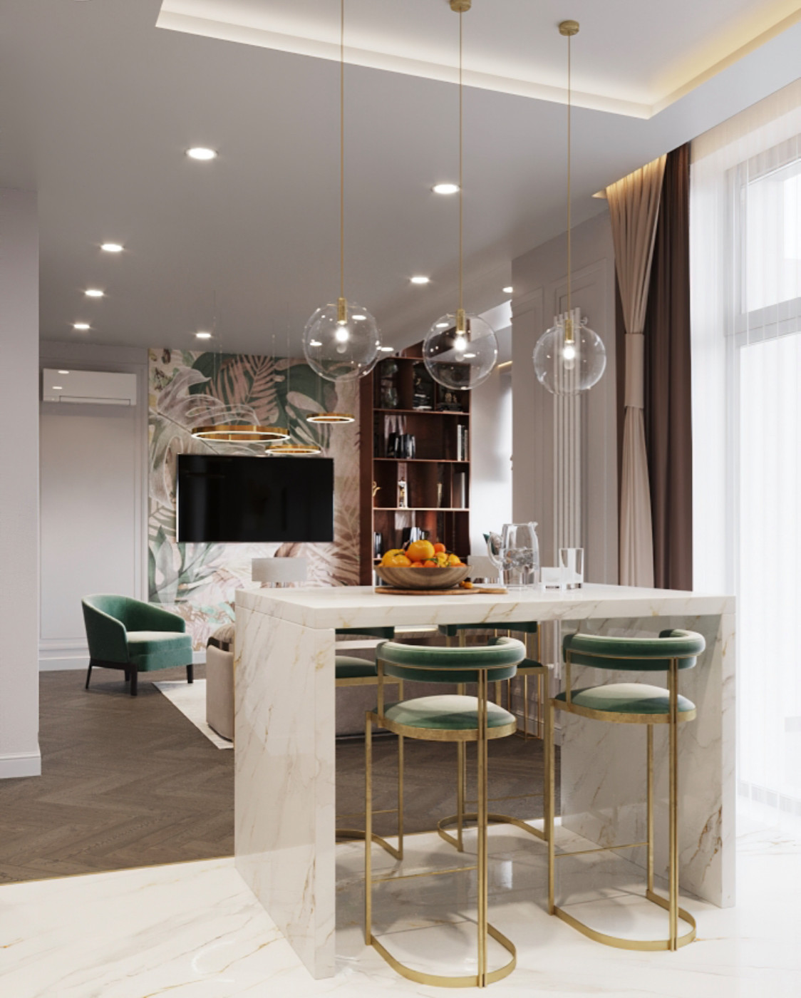 Кухня-гостиная с барной стойкой