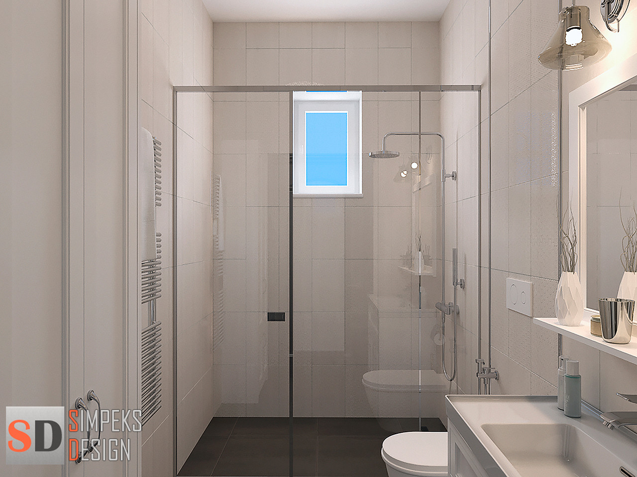 Санузел с плиткой (первый этаж)