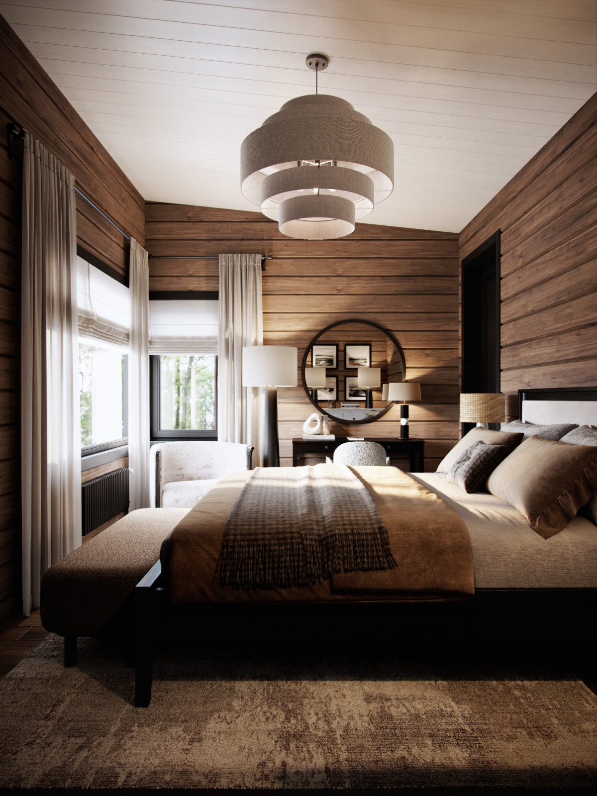 Дизайн интерьера загородного дома из бруса