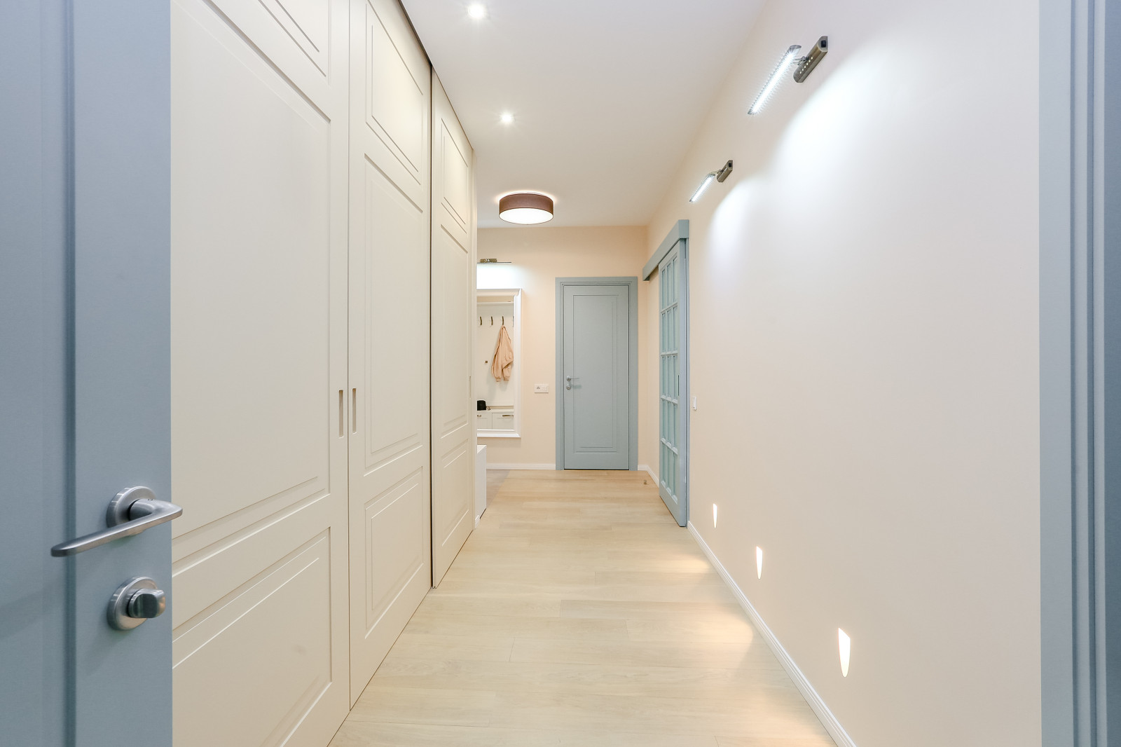 apartment with light blue doors