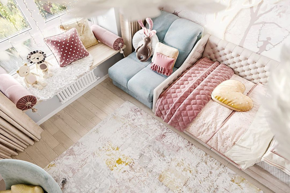 Сверкающая детская с волшебным лесом на обоях Alltowall с единорогами и феями