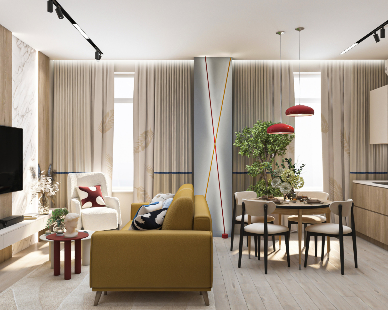 Дизайн двухкомнатной квартиры 65кв.м в центе города для молодой девушки.