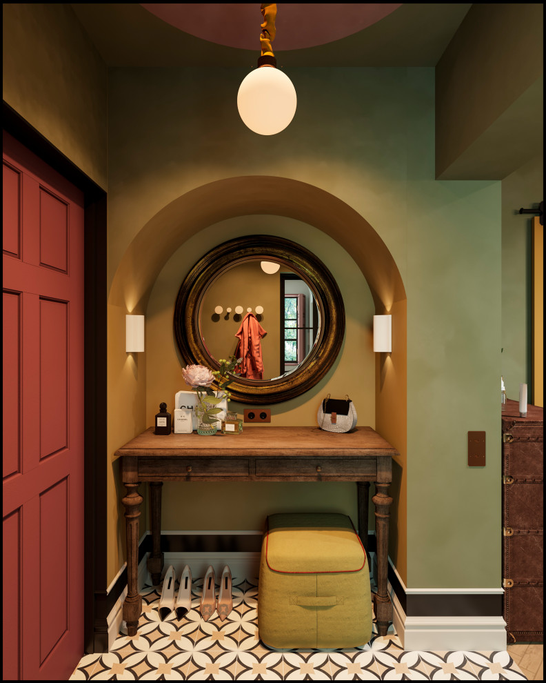 Эклектичный проект квартиры с огромной гардеробной с окном