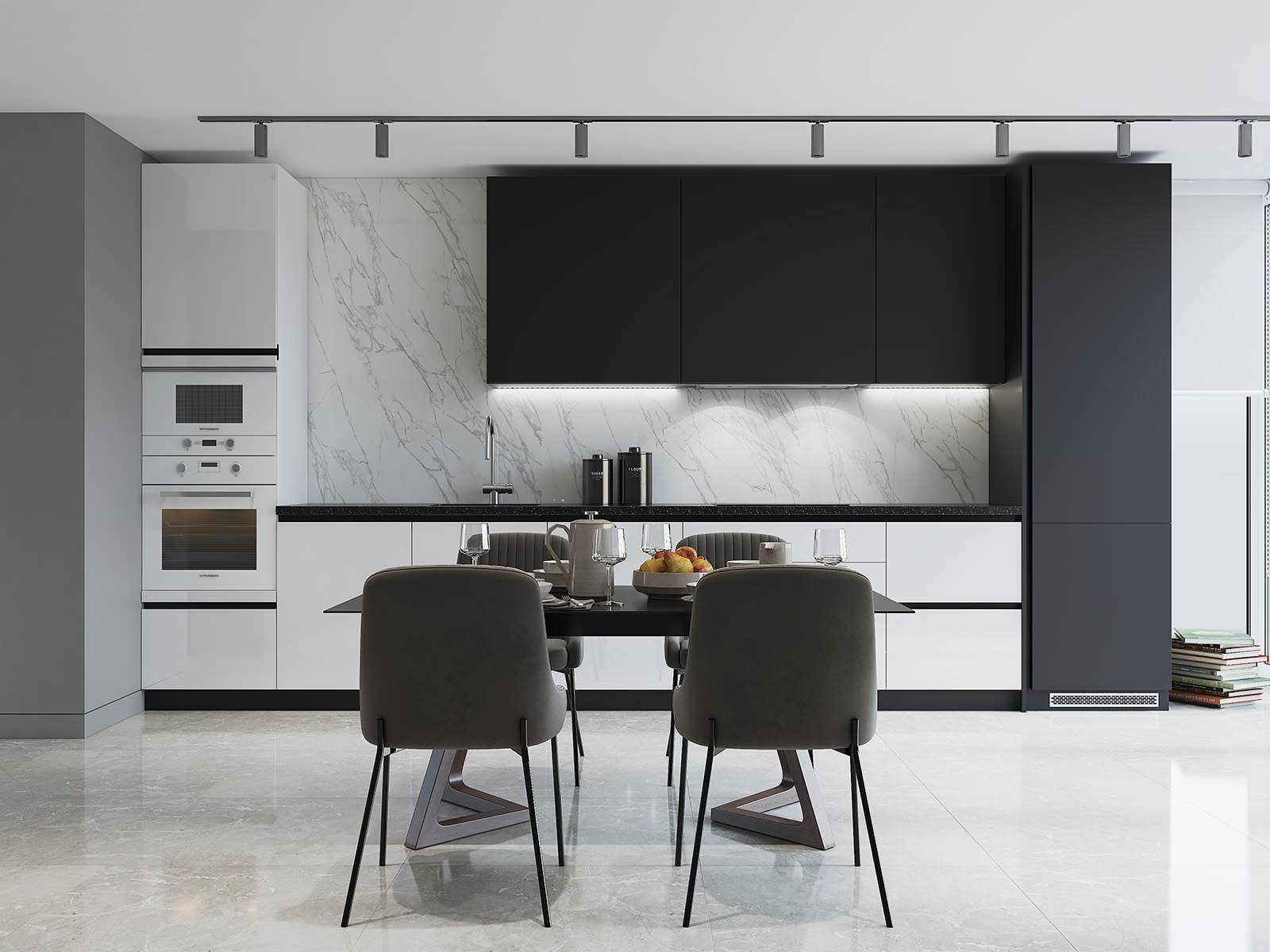 Обложка проекта: Кухонный гарнитур: белый глянец и черный матовый