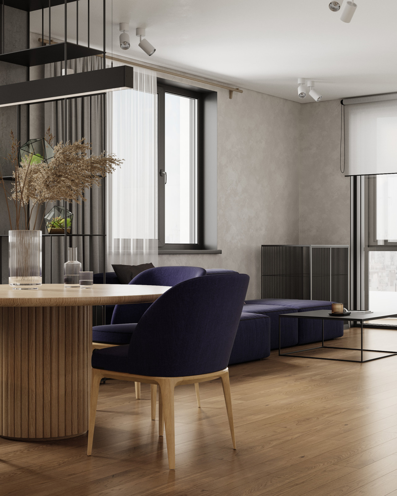 Светлая семейная квартира с синими акцентами 80 м²