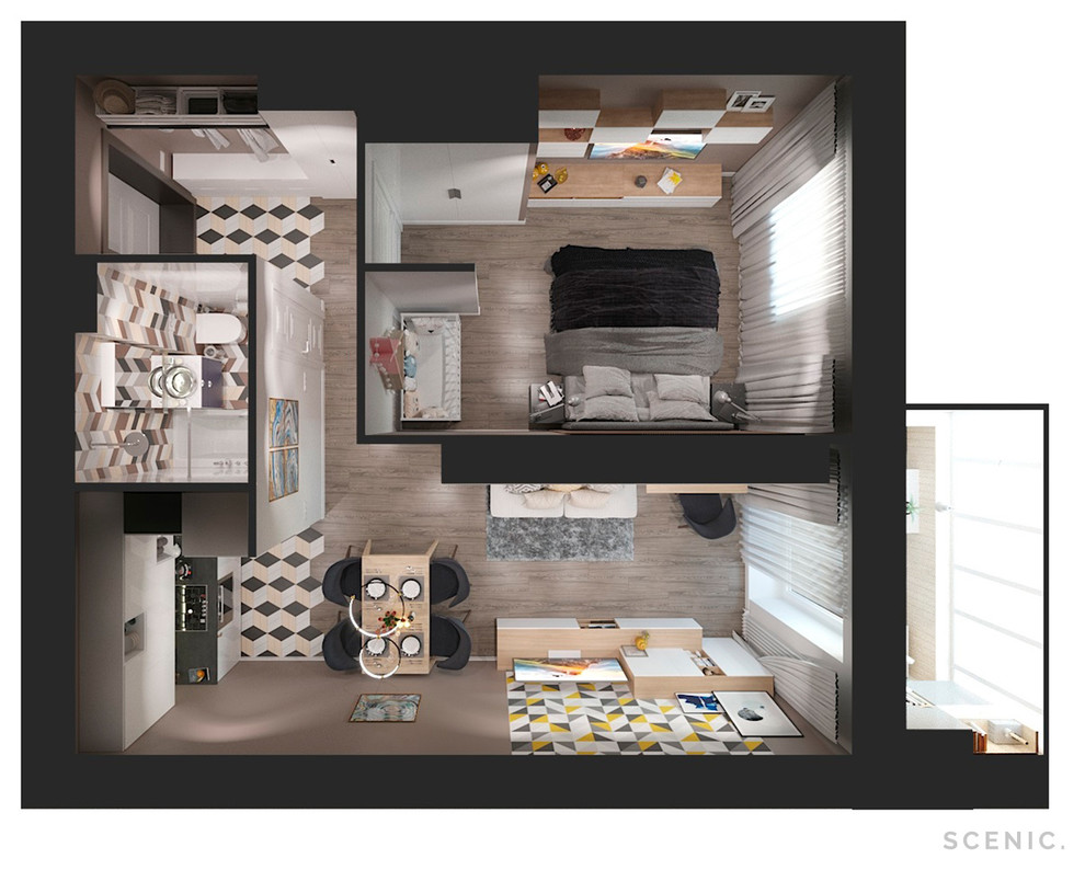 Решение по однокомнатной квартиры для молодой семьи ждущей первенца.