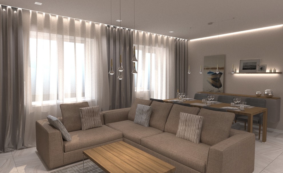 Интерьер коттеджа в современном стиле. 120 кв.м.