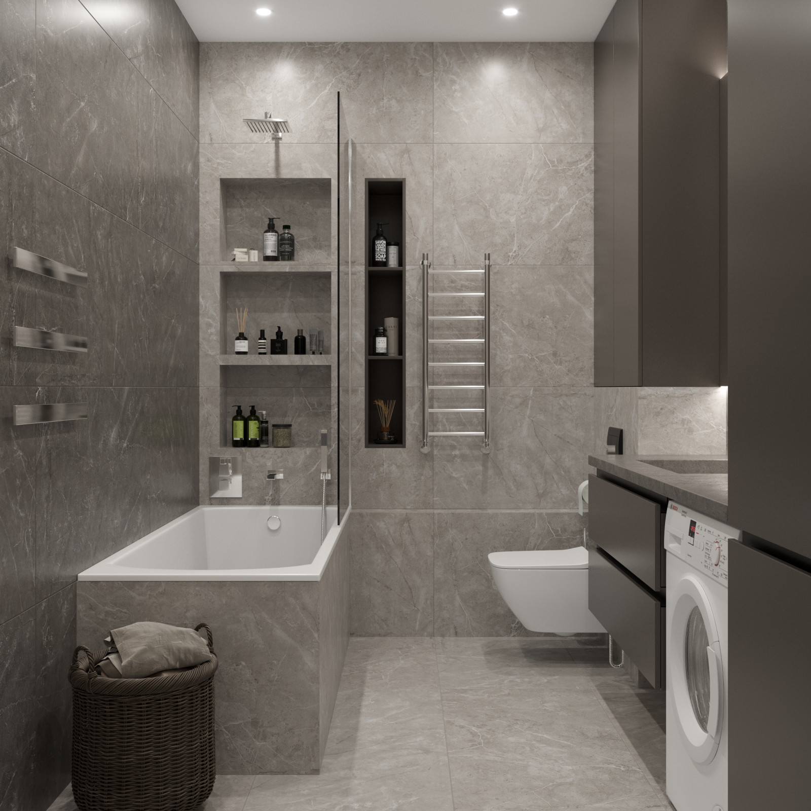 Современный интерьер в темных тонах в ЖК Настоящее