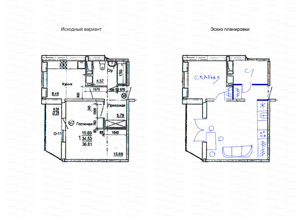 Обложка проекта: Идеи перепланировки для однокомнатных квартир