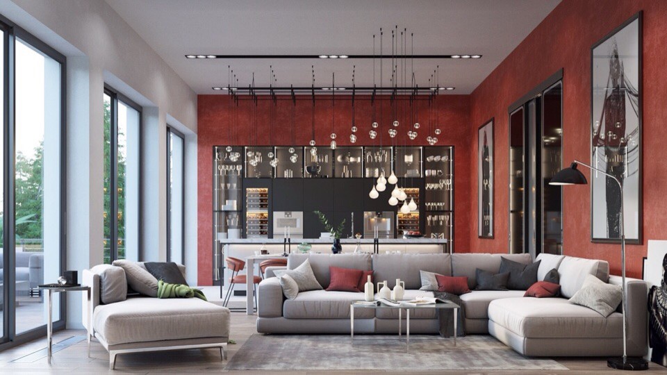 Кухня-гостиная в загородном доме в Подмосковье