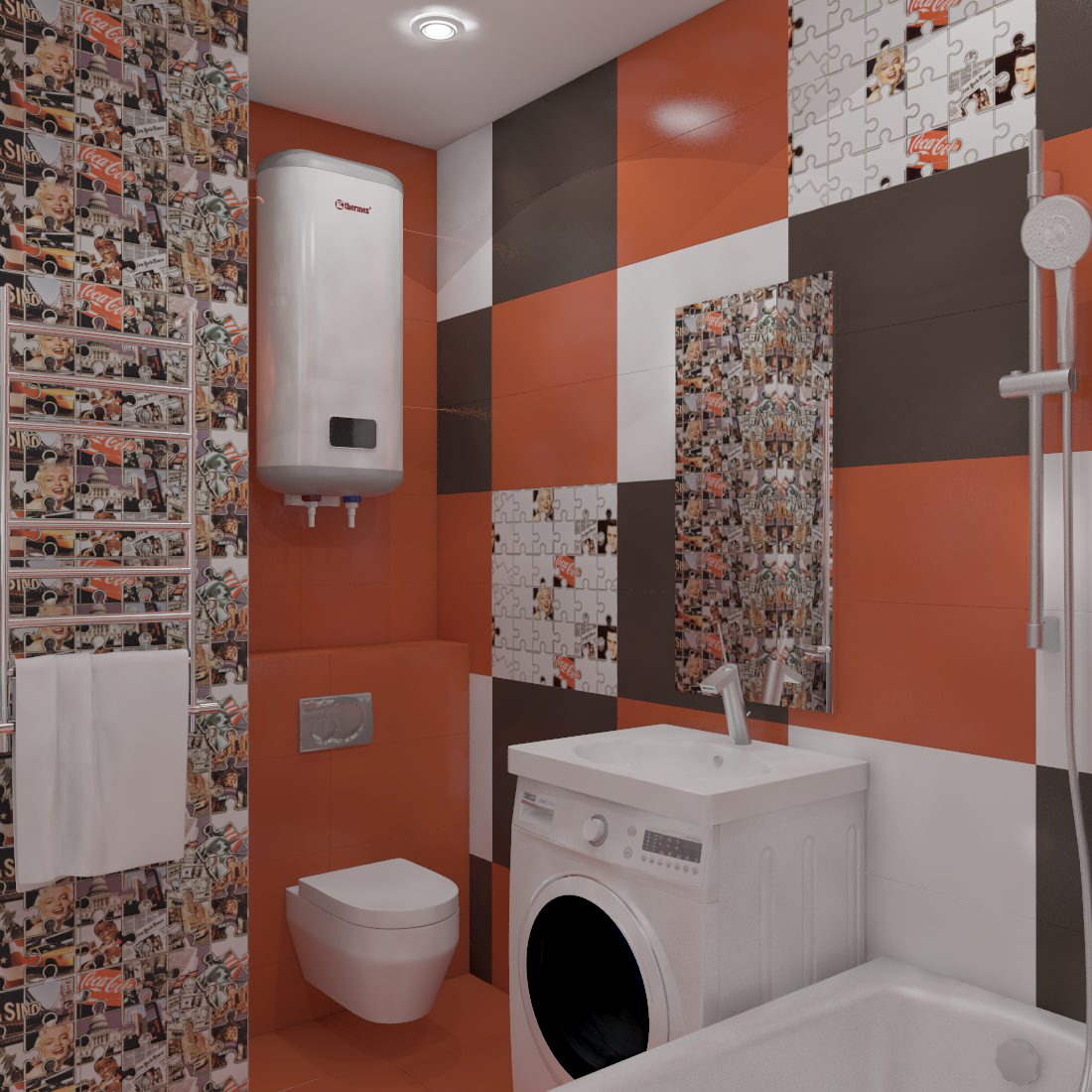 Обложка проекта: Хай тек в санузлах с плиткой Атем и экостиль с 3 Д панелью в спальне