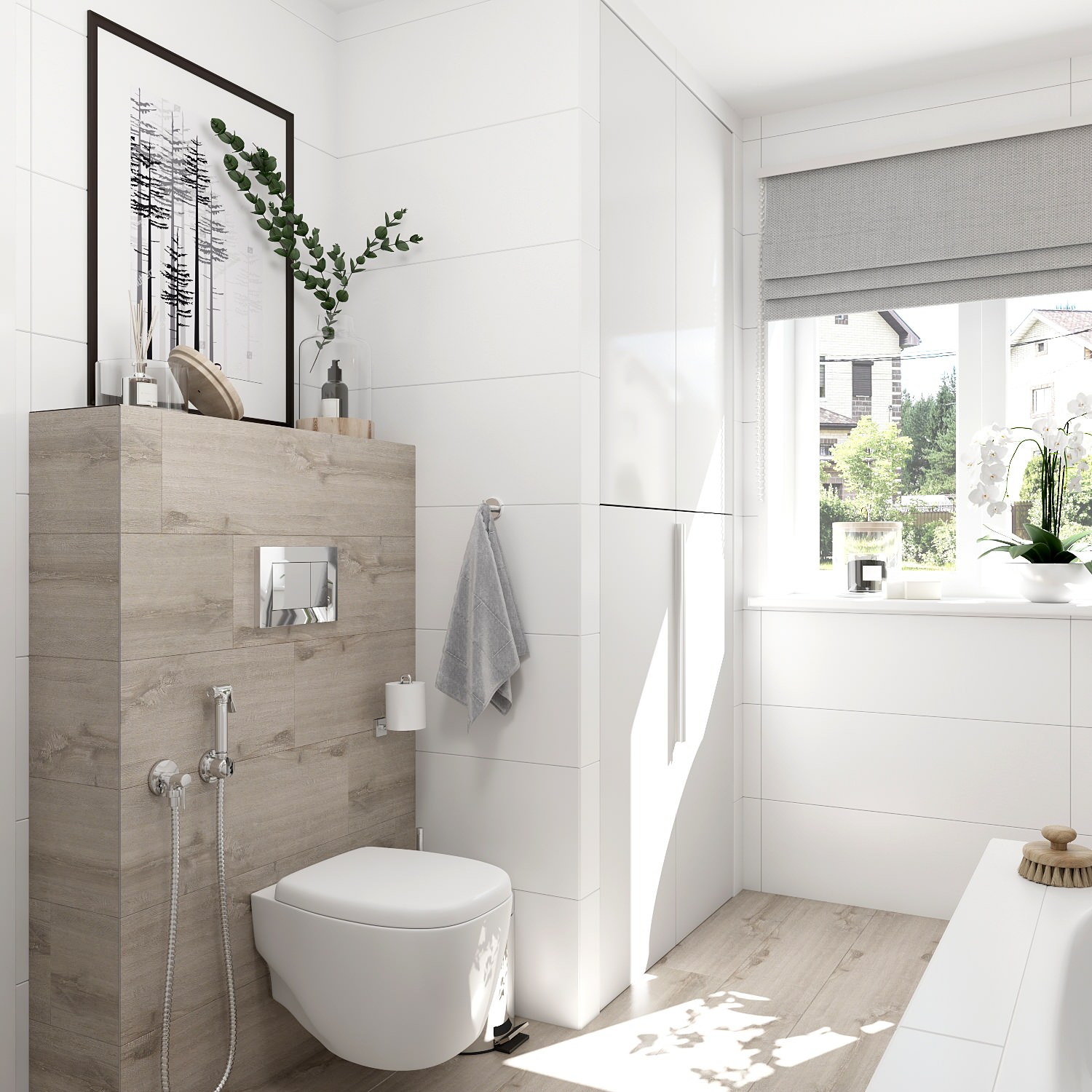 Дизайн интерьера ванной комнаты в загородном доме.