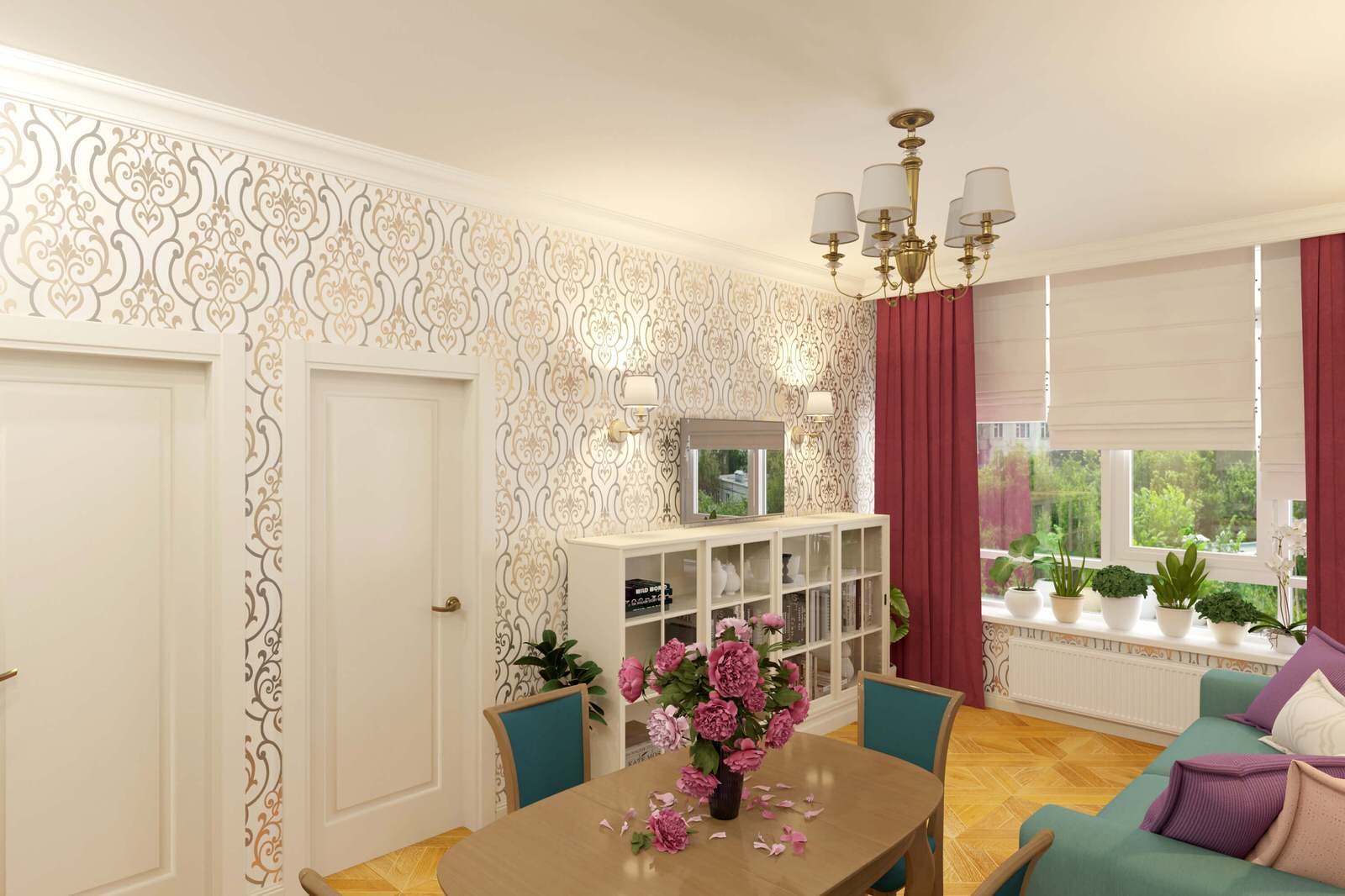 Двухкомнатная квартира 61м2 в ЖК "Соколиный форт" в стиле неоклассика