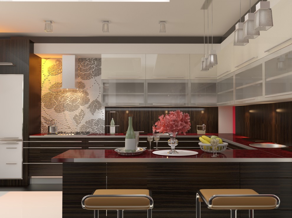 Интерьер загородного дома с красными акцентами