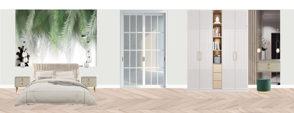 Спальня в современном стиле с яркими цветами