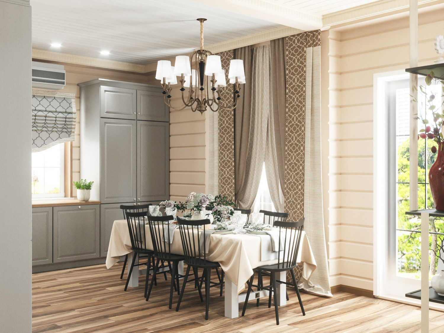 Кухня-гостиная в срубовом доме