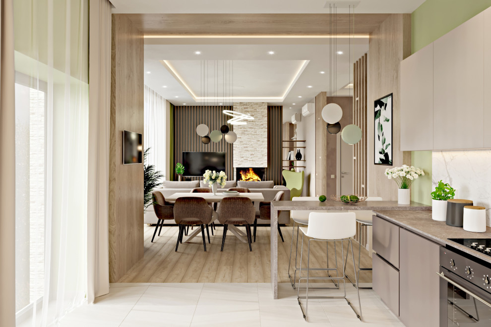 Дом - 130 м2. Кухня - гостиная - холл №1